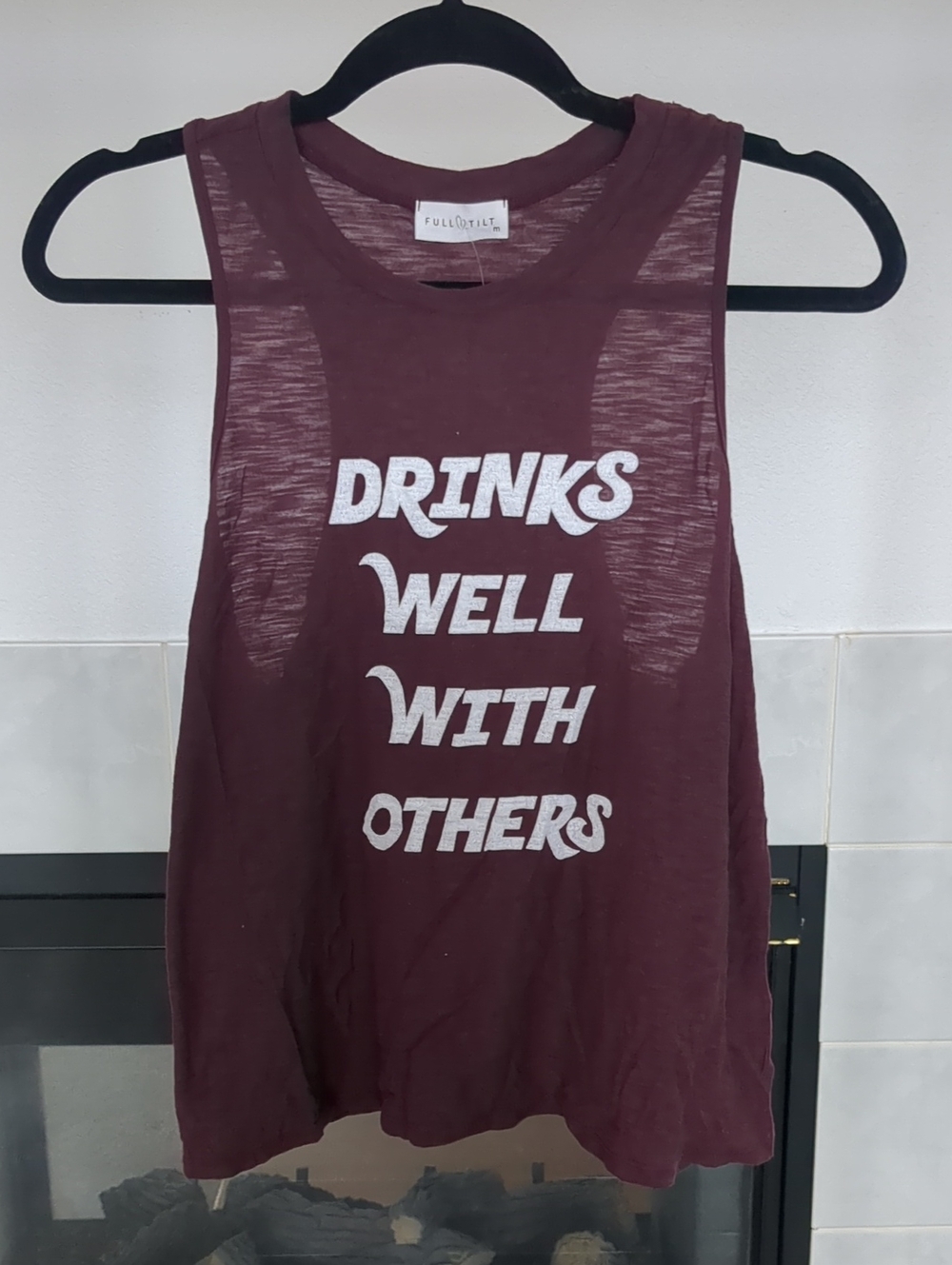 Full Tilt Maroon Sleeveless Tank with White Slogan